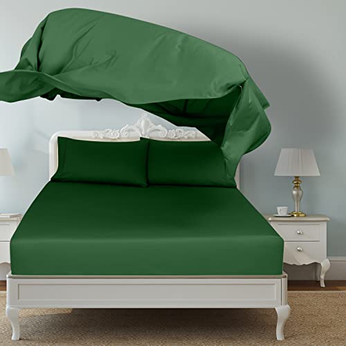 Image of Royale Linens 2 Pack Bulk Flat Sheet Set - Top Sheets - Soft 1800 Microfiber - Stain Resistant - for Hotel, Massage Table, Hospital, Dorm - Twin XL Flat Sheet Sold Separately (Twin XL, Hunter Green)