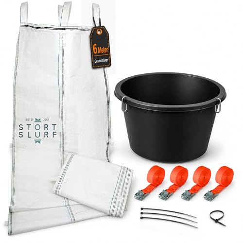 STORTSLURF Schuttrutsche 6m | Flexible 2X 3m Schläuche, hohe Stabilität, einfache Installation | Bauschuttrutsche inkl. Einfülltrichter und 4X Spanngurt optimales Set für die Bauschutt-Entsorgung