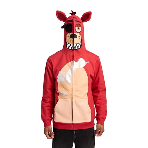 Bioworld Five Nights at Freddy's Foxy Character Men's Full-Zip Cosplay Hoodie -Small Orange