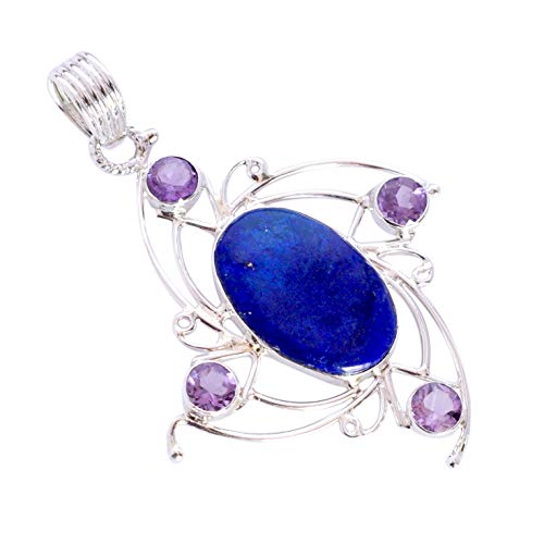 Pendentif argent 925 lapis lazuli améthyste collier femme pierre naturelle