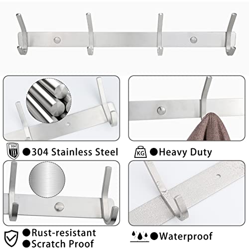 Scunda Stainless Steel Coat Rack Wall Mount With 4 Hooks, Metal Wall Hook For Hanging Entryway, Bathroom, Mudroom, Kitchen (Silver, 17 Inch,2 Pack) #TOP2