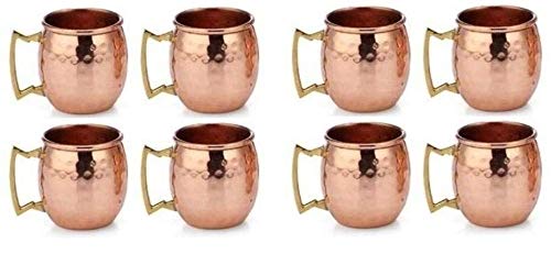 Buddha4all 2 Oz. Solid Copper Mini Moscow Mule Shot Mug Set Copper Hammered Shot Glass Set (8)