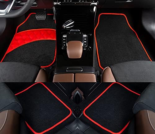 COLINOO 4-Piece Deluxe Carpet-Floor Mat Set Waterproof Universal Fit Car Floor Mats Protection with Rubber Lining, Suitable for All Vehicles Red