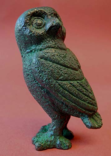 Estatua Miniatura Búho Atenea Acabado Bronce Verde