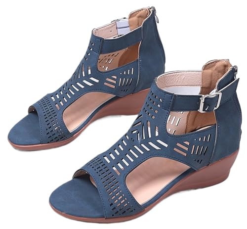 Platform Wedge Slide Sandals for Women Summer Gladiator Adjustable Buckle Open Toe Roman Zipper Shoes Casual Non-Slip Hollow Shoes Minimalism Beach Rubber Soft Flat Sandals