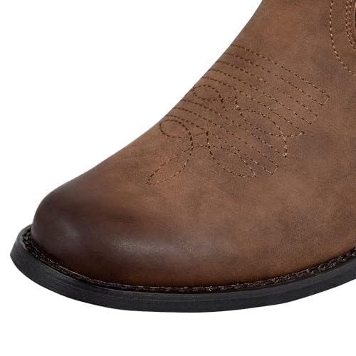 J's.o.l.e Western Cowboy Boots for Men Round Toe Wide Mid Calf Classic Retro Embroidered 2-Tone Brown Boot3