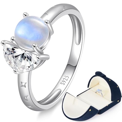 Celestial Sun and Moon Ring Moonstone Ring for Women 925 Sterling Silver Sun and Moon Ring Celestial Bodies Enthusiast Engagement Ring Double Stone Ring Proposal Gift for her Size 5-9