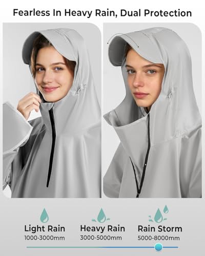 Image of ISABRELLA Long Rain Coat for Men Waterproof, Durable Oxford Unisex Raincoat for Women with Adjustable Hood, Reflective Stripe, Double-Layer Collar & Extended Cuff for for Hiking, Travel(2XL)