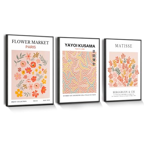 SERIMINO Modern Wall Art Framed, Abstract Multicolor Art Decor for Living Room, Set of 3, Floral Prints for Room Aesthetic, Painting Wall Decor for Bedroom, Bathroom, Office, 12x16 Inch