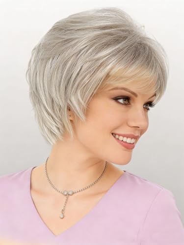 Webshaiy Platinum Blonde Pixie Cut Wig with Bangs Bob Wigs