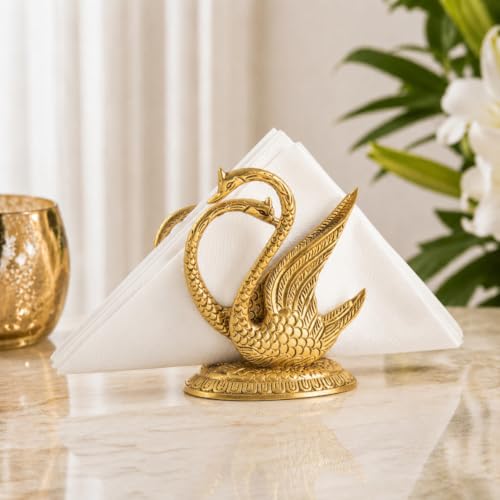 Image of Craftam Oxidized Metal Swan Napkin Holder with 100 Tissues, Golden Duck Shape Tissue Paper Stand for Dining Table Decor, Decorative Metal Serviette Holder for Home, Hotel & Restaurant (10 x 7 x 10 cm)