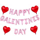 Happy Galentine's Day Party Gecorations- Pink Happy Galentines Day Balloons Banner 16inch Pink Leter Balloon Red Heart Balloons for Valentines Day Party Decorations Supplies
