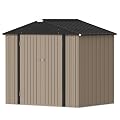 Devoko Outdoor Storage Shed 8 x 6 FT Lockable Metal Garden Shed Steel Anti-Corrosion Storage House with Single Lockable Door for Backyard Outdoor Patio (Brown)