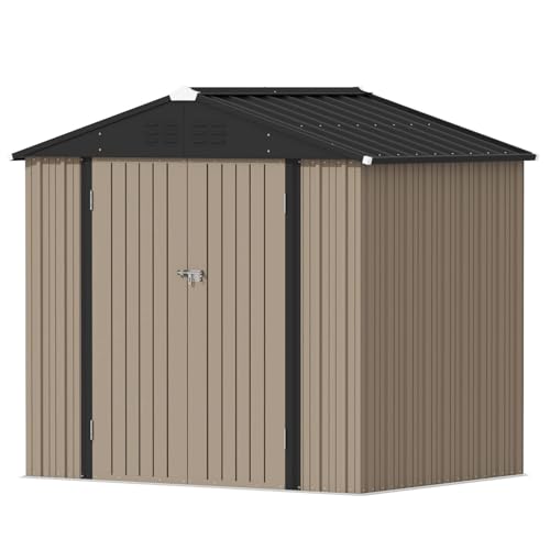 Image of Devoko Outdoor Storage Shed 8 x 6 FT Lockable Metal Garden Shed Steel Anti-Corrosion Storage House with Single Lockable Door for Backyard Outdoor Patio (Brown)