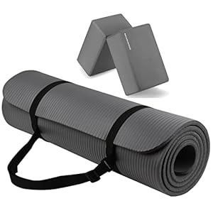 Fitvids All Purpose 1/2-Inch Extra Thick High Density Anti-Tear Exercise Yoga Mat with Carrying Strap and Yoga Blocks, Multiple Colors