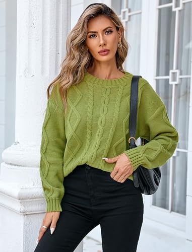 Womens Cute Crewneck Cable Knit Ribbed Knit Long Sleeve Sweater Lightweight Trendy Sweater Spring 20254