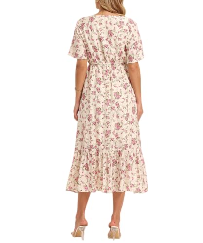 Image of Women's Summer Short Sleeve Maxi Floral Flowy Dresses with Pockets