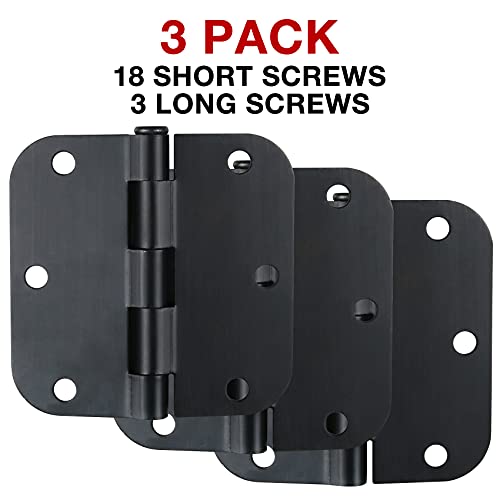3 Pack Black Door Hinges For Doors 3 1/2 Interior Door Hinges Matte Black Hinges For Doors 3.5 Inch Rounded 5/8 Radius Bedroom Office Hallway Indoor/Interal Door Hardware 3.5 Inch Black Door Hinge #TOP1
