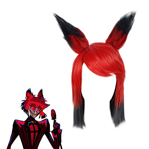 Coslive Alastor Wig Red Black Hair with Ears Hazbin Hotel Cosplay Costume Accessories