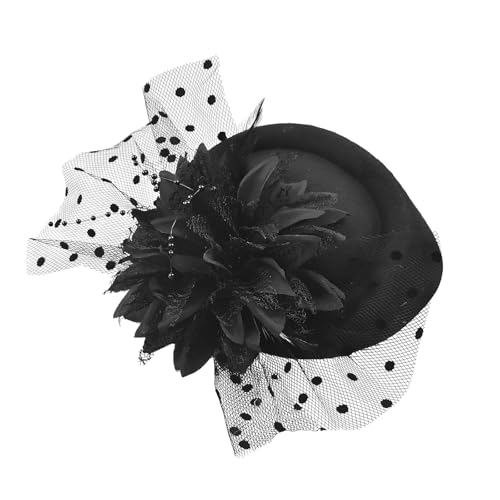 Dewocke Chapeau Fascinator, Chapeau Bibi Femme Noir, Chapeaux Cérémonie de Mariage, Vintage Fascinator Hat, Pince à Cheveux en Maille de Voile de Plumes pour Fille Cocktail Photographie Soirée Fête
