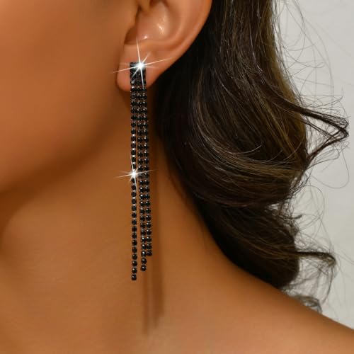 Rhinestone Tassel Dangling Earrings for Women Sparkly Crystal Earrings Chandelier Statement Tassel Earring Silver Prom Earring Wedding Party Prom Dress Jewerly Gifts2