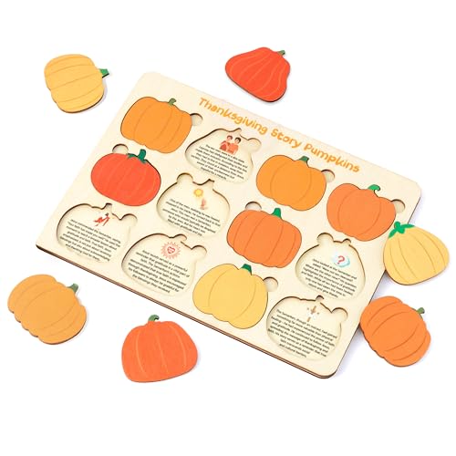 WATINC Thanksgiving Religious Pumpkin Puzzles - 13PCS Fall Christian Craft Gifts for Kids School Reward, Wooden Harvest Autumn Story Pumpkins Educational Jigsaw Toys for Toddlers Party Favors