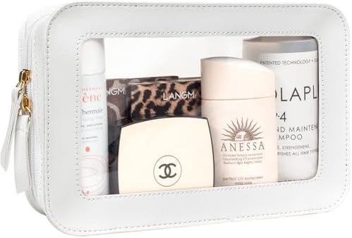 LETGO Clear Sunscreen Makeup Bags Pouch, TSA Approved Toiletry Bag with Zipper, Portable Make Up Organizer Traveling Compact Car Bag for Beach Essentials(Clear-White)