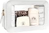 Bolsa de maquillaje transparente LETGO, neceser aprobado por TSA con cremallera, organizador de maquillaje portátil compacto para viajes, bolsa para auto para esenciales de playa (transparente-blanco) 2