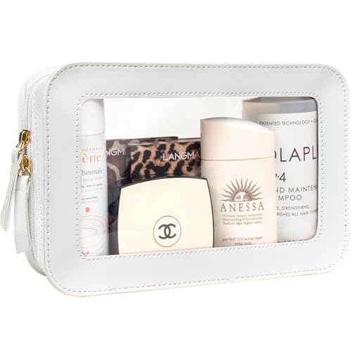 Image of LETGO Clear Sunscreen Makeup Bags Pouch, TSA Approved Toiletry Bag with Zipper, Portable Make Up Organizer Traveling Compact Car Bag for Beach Essentials(Clear-White)
