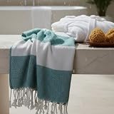 MyStilo Strandtuch Saunahandtuch XXL - Dickes, Weiches Badetuch 100x200cm, Schnelltrocknend - Premium Hamamtuch mit Diamantmuster für Männer, Frauen (Smaragdgrün)