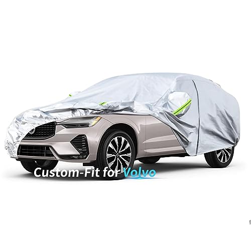 Image of Custom-Fit for Volvo Car Cover, 7 Layers Car Cover Waterproof All Weather for Automobiles, Outdoor Full Cover Rain Sun UV Protection with Zipper (Silver,for Volvo V40)