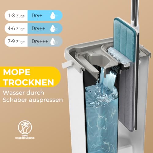 Midyb Wischmopp Set mit Eimer,2 in 1 Wischer Set für Hartholz Fliesen, 3.7L