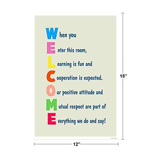 Image of Classroom Welcome Teacher Motivational Inspirational Rules Teacher Supplies School Decor Teaching Toddler Kids Elementary Learning Decorations Light Tan Cool Wall Art Print Poster 12x18