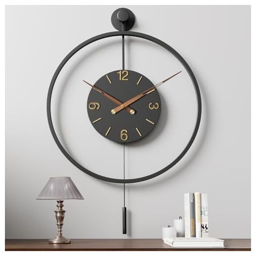 34.6×24 Inch Large Modern Decorative Oversized Pendulum Wall Clocks for Living Room,Big Minimalist Metal 3D Arabic Numeral Dial,Wall Clock With Walnut Pointers for Entryway,Dining Room Decor
