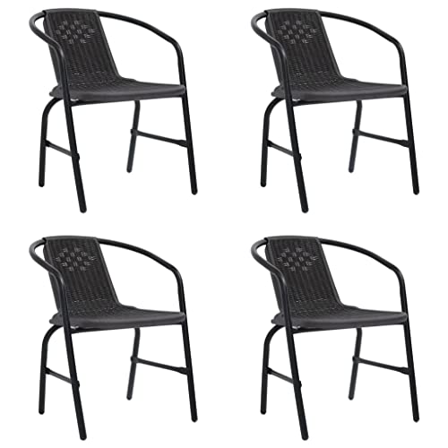 Vidaxl Patio Chairs 4 Pcs, Patio Dining Chair With Metal Frame, Outdoor Chair For Patio Garden Yard, Modern Style, Plastic Rattan And Steel 242.5 Lb #TOP26