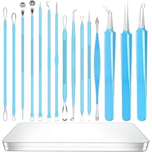 15PCS Pimple Comedone Extractor, Professional Stainless Pimples Comedone Extractor Removal Tool, Dual Heads Blackhead Remover, Premium Stainless Steel, Risk Free for Face Skin, with Portable Box