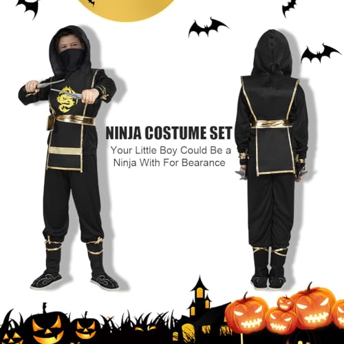 AOOWU Black Ninja Costume for Kids Deluxe Set including Foam Accessories, Kung Fu Outfit for Halloween Christmas, Dress Up - Image 3