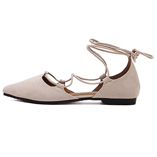 Meeshine Womens D'Orsay Pointy Toe Ankle Strap Wrap Ballet Flats Lace Up Flat Shoes Apricot US 8