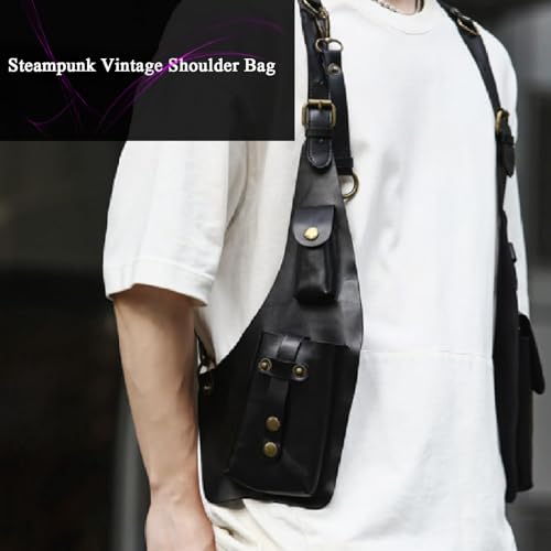 Anti-Theft Bag with Shoulder Harness, Mens Leather Harness,Steampunk Vintage Shoulder Bag (Brown)3