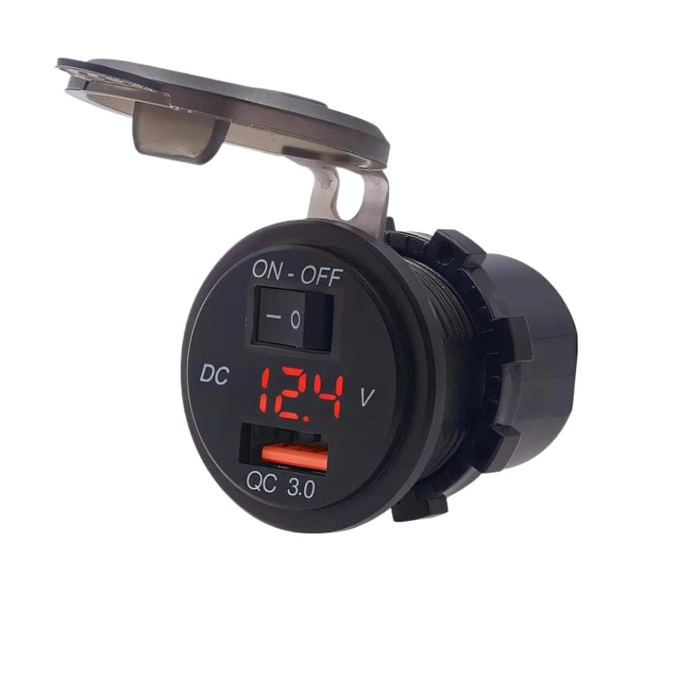 USB-Voltmeter-Schnellladegerät mit Schalter, Steckdose, kompatibel mit Motorrad, Auto, Boot, 12 V