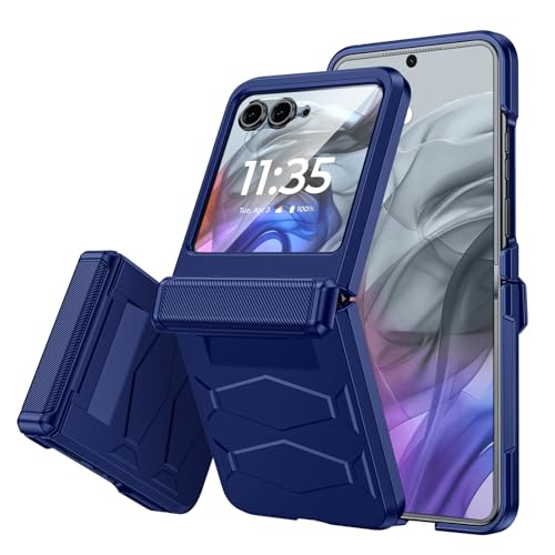 Vizvera for Motorola Razr 2024 Case with Hinge Cover, Built-in Screen Protector Shockproof All-Inclusive Smartphone Cover Wireless Charging for Motorola Razr 2024(Blue)