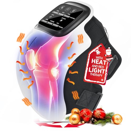 Pokytcox Knee Massager, Large LED Screen, Adjustable Temperature,Cordless Knee Massager with Heat and Vibration, Portable Massager for Knee Discomfort, Longer Knee Straps 48CM