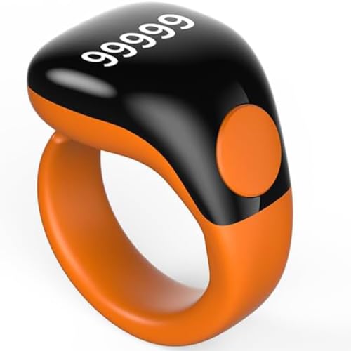 Image of Smart Tasbih Zikr Ring,Adjustable(18 /20 /22mm) Muslim Digital Azan Alarm Clock Counter,APP Support Digital Counter Prayer Reminder Rings, Waterproof 5 Digit Finger Counter for Muslims(Orange)