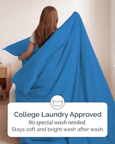 Image of Duvet Cover Twin /Twin XL Size Set - Extra Soft Twin /Twin XL Duvet Cover 68 inch x 90 inch with 1 Pillow Sham for Women, Men, Kids & Teens - Comfy, Easy-Care & Fade Free w / Zipper Closures & Ties (Royal Blue)