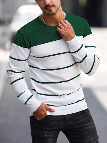 Men's Color Block Striped Sweater Long Sleeve Crewneck Pullovers Casual Slim Fit Fall Knit Tops4