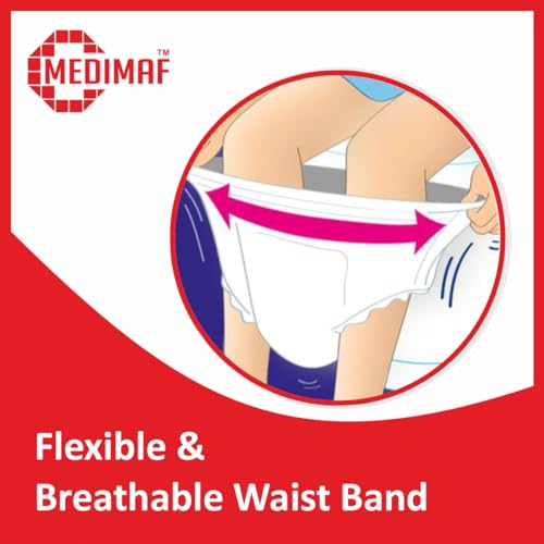 Medimaf By Mafatlal Premium Adult Diaper Pants L Size (30-54 Inch / 75-135 cm) - 30 Count | Unisex | Leakproof & Extra Absorbency | Wetness Indicator