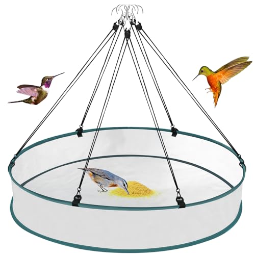 VEEVIIY Bird Seed Catcher Tray for Hanging Bird Feeder Platform, 24 Inch Large Birds Feeder Trays with Adjustable Hanging Hoop for Outdoor Garden Lawn