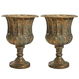 Worth Garden 24.5' H. Metal Urn Planters 2-Pack - Bronze Classic Antique Iron Plant Pots - Large Decorative Rustic Flower Pots for Outdoor Use - Traditional Urn Planter for Patio, Front Porch
