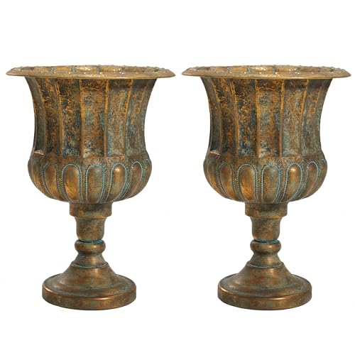 Worth-Garden-245-H-Metal-Urn-Planters-2-Pack-Bronze-Classic-Antique-Iron-Plant-Pots-Large-Decorative-Rustic-Flower-Pots-for-Outdoor-Use-Traditional-Urn-Planter-for-Garden-Patio-Front-Porch Worth Garden 245 H Metal Urn Planters 2 Pack Bronze Classic Antique Iron Plant Pots Large Decorative Rustic Flower Pots for Outdoor Use Traditional Urn Planter for Garden Patio Front Porch