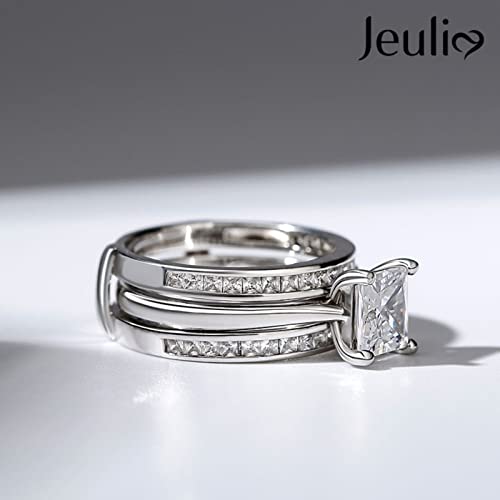 Jeulia 4.37 Carat Engraved Pricess Cut Cubic Zirconia Engagement Ring Diamond Wedding Bands for Women CZ Solitaire Sterling Silver Anniversary Bridal Promise Rings Set (8) - Image 4